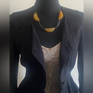 Byrufina handmade trio yellow Agate statement necklace Metal tubes with stones